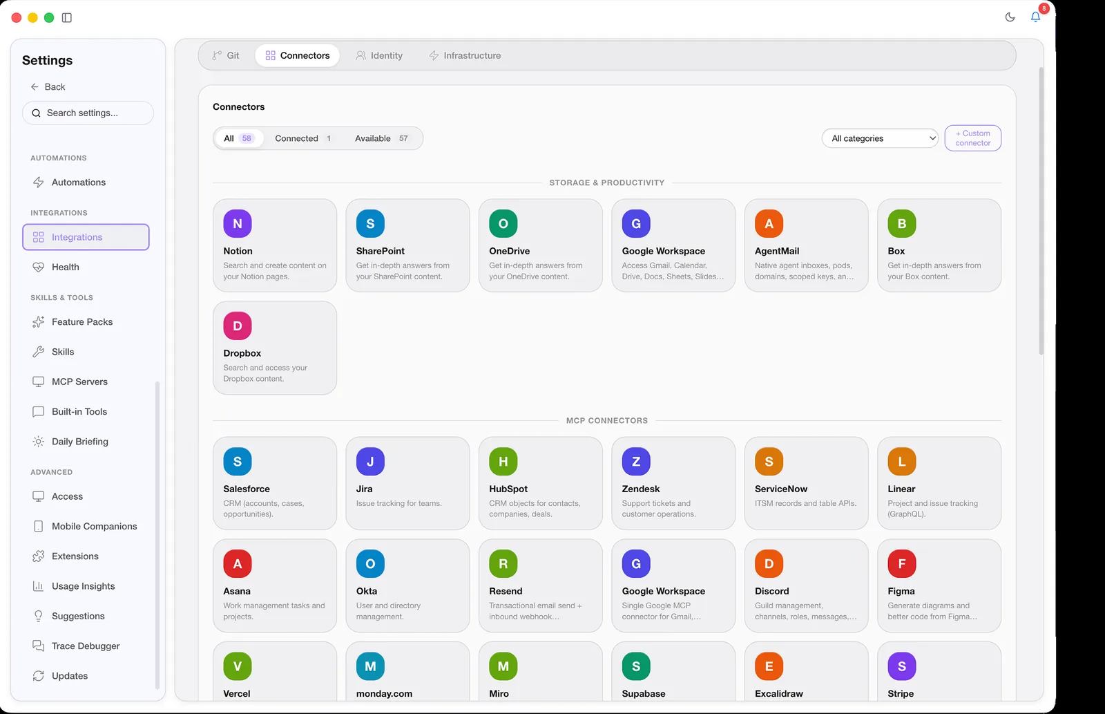 CoWork OS connectors settings