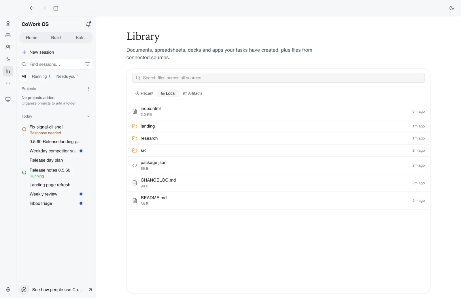 CoWork OS Library of task outputs